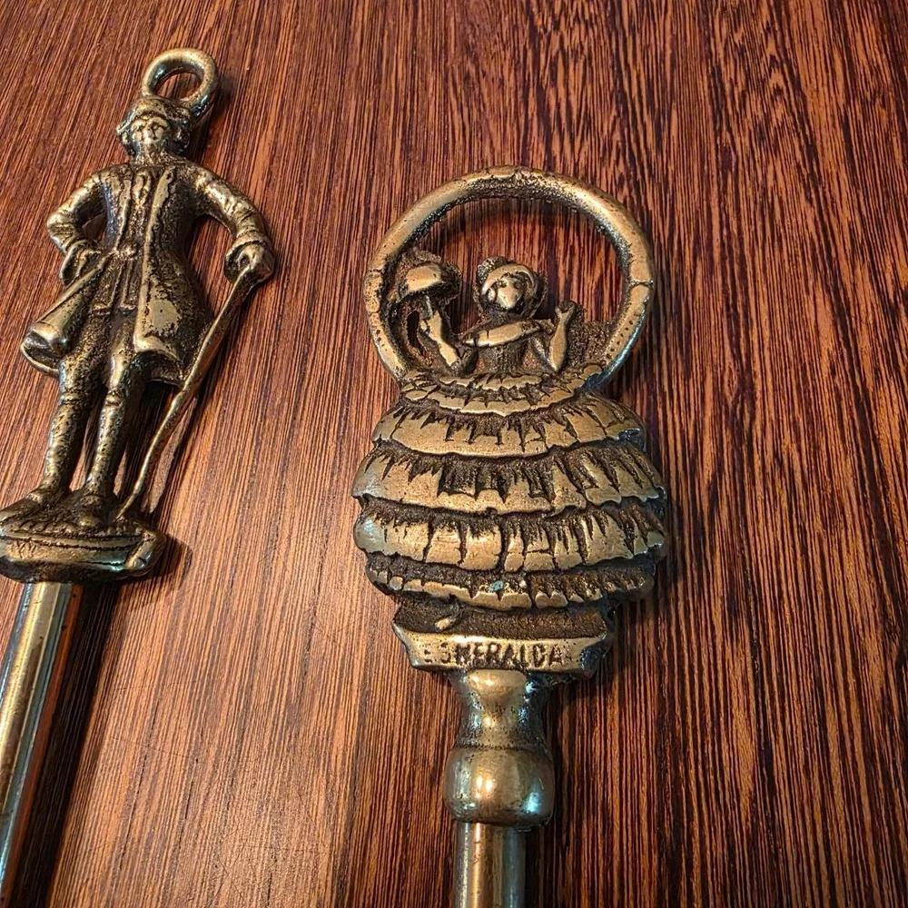 Vintage Brass Long Handle Toasting Spoon Fork Set Esmeralda Figural Barware 17